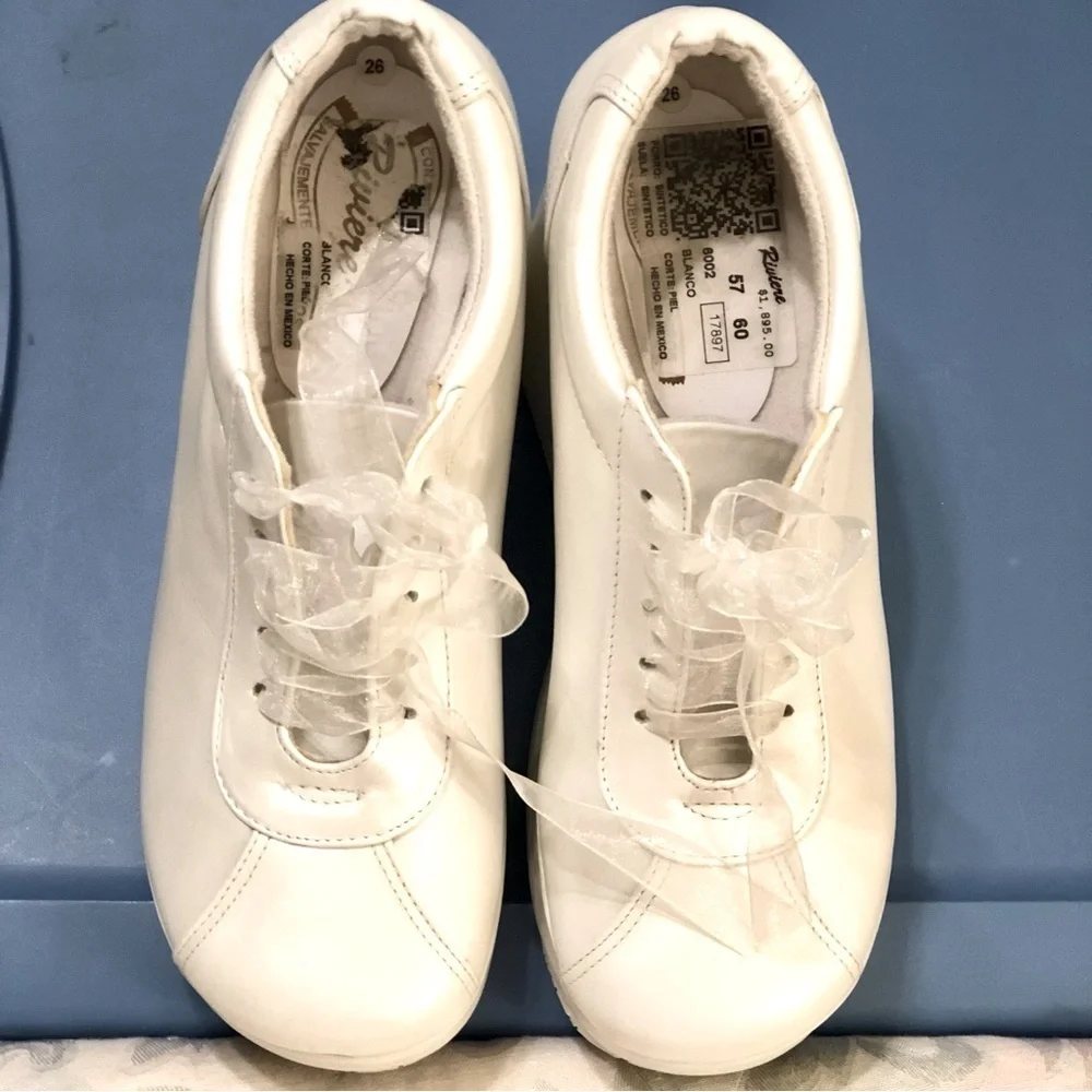 Alex Rivière Pearl White Wedding Shoes Platform Wedges Laced Leather Sneaker 7.5